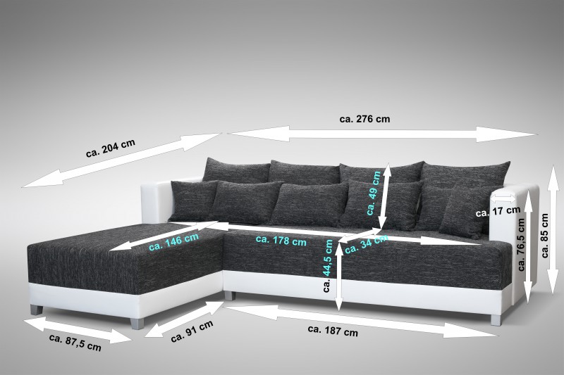 Schlafsofa Sofa Couch Ecksofa Eckcouch schwarz / weiss